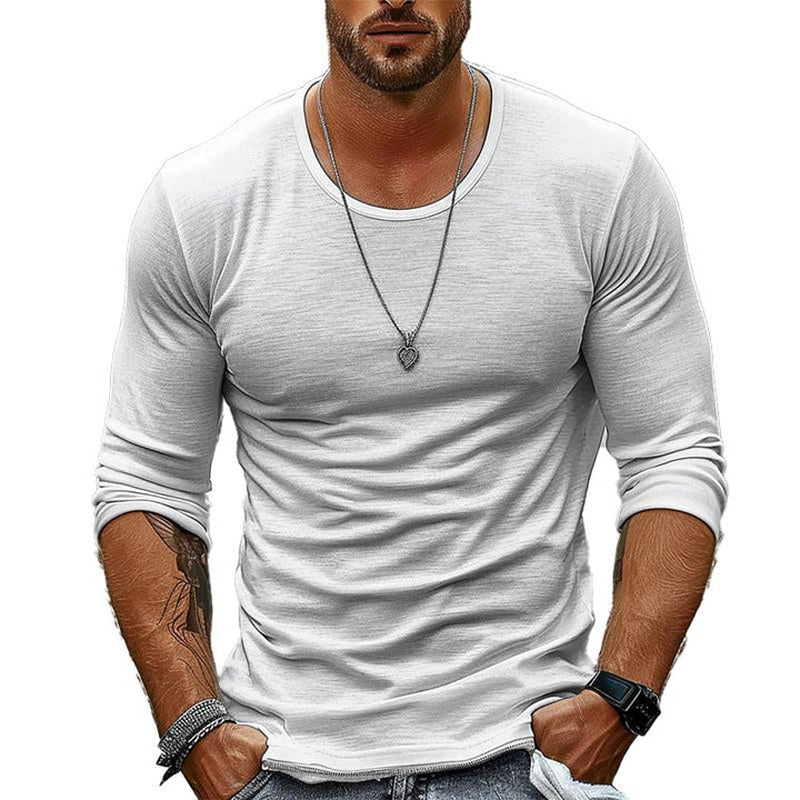 Casual Witte T-shirt Heren van Ademend Katoen met Lange Mouwen en Ronde Hals 6