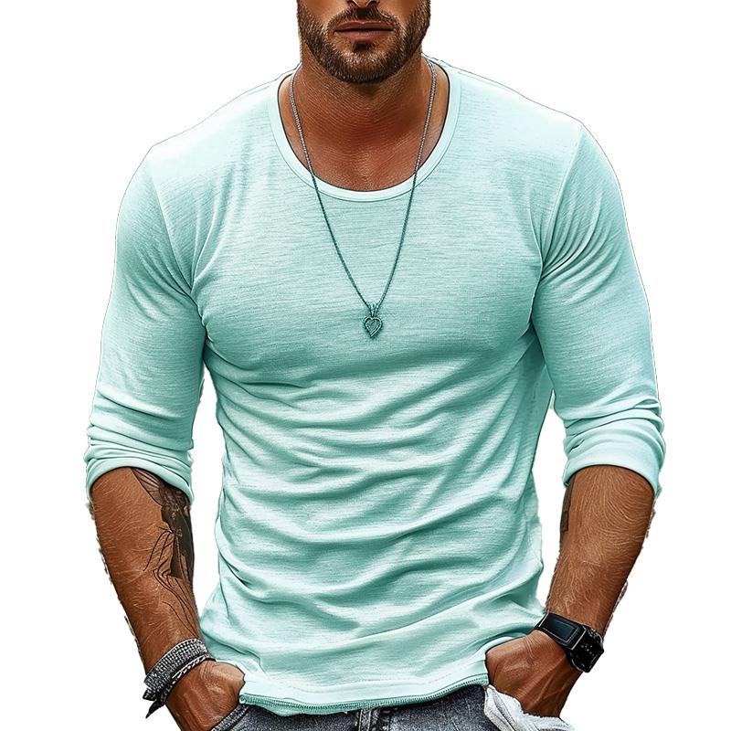 Casual Witte T-shirt Heren van Ademend Katoen met Lange Mouwen en Ronde Hals 7