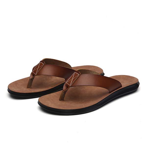 Comfortabele leren flip-flops voor mannen met ronde neus en flexibele zool 0