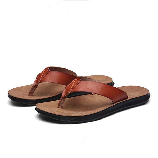 Comfortabele leren flip-flops voor mannen met ronde neus en flexibele zool 4