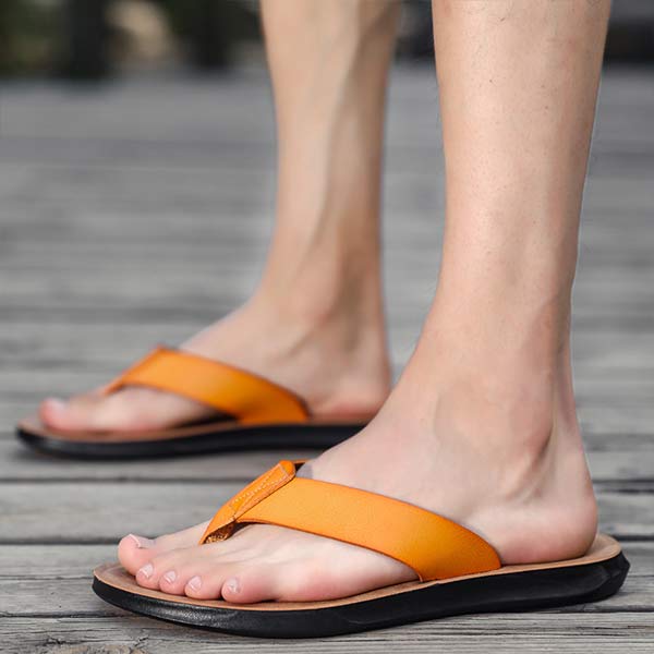 Comfortabele leren flip-flops voor mannen met ronde neus en flexibele zool 7