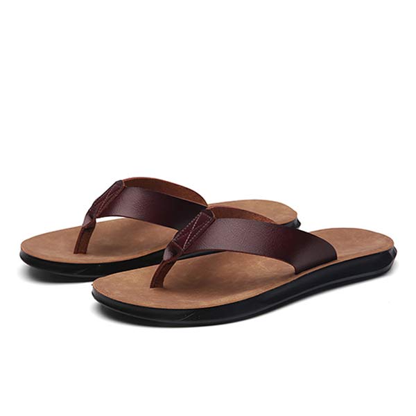 Comfortabele leren flip-flops voor mannen met ronde neus en flexibele zool 9