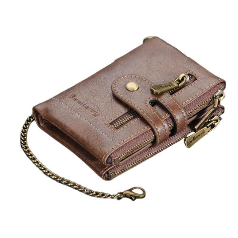 Compacte Retro Herenportemonnee met Dubbele Rits en Meerdere Kaartsleuven 0