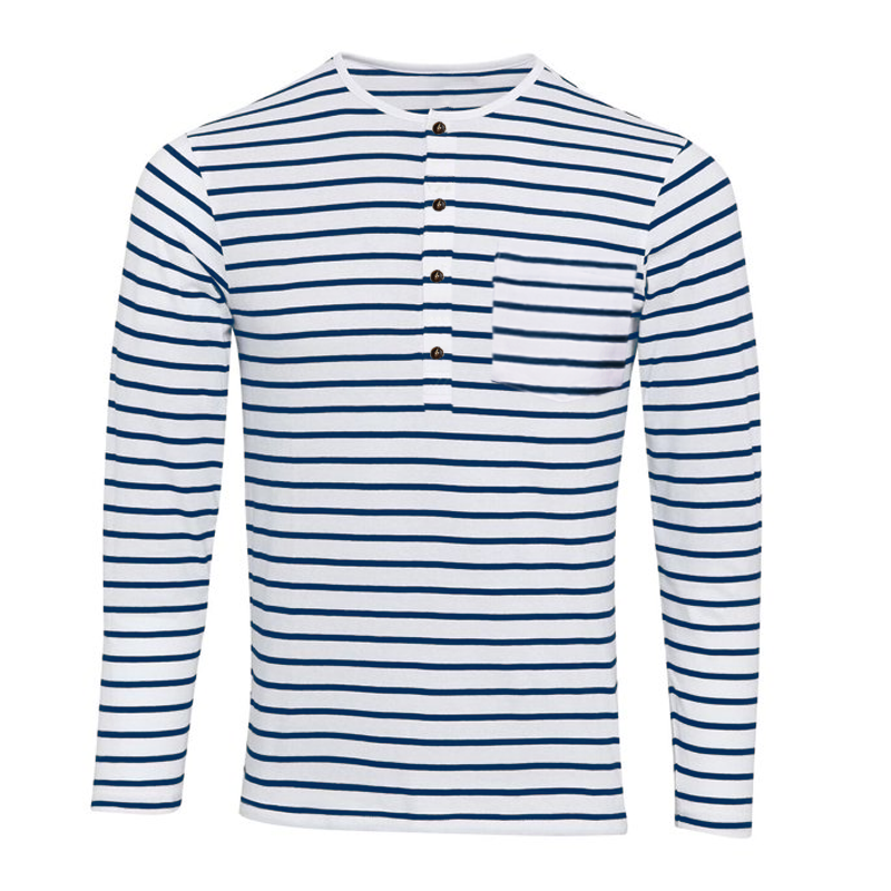 Gestreept Heren T-shirt met Lange Mouwen en Henley Kraag - Ademend Katoenmix Casual Shirt