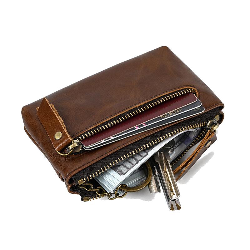 Handgemaakte leren mini tas voor mannen met drievoudige rits en retro uitstraling 0