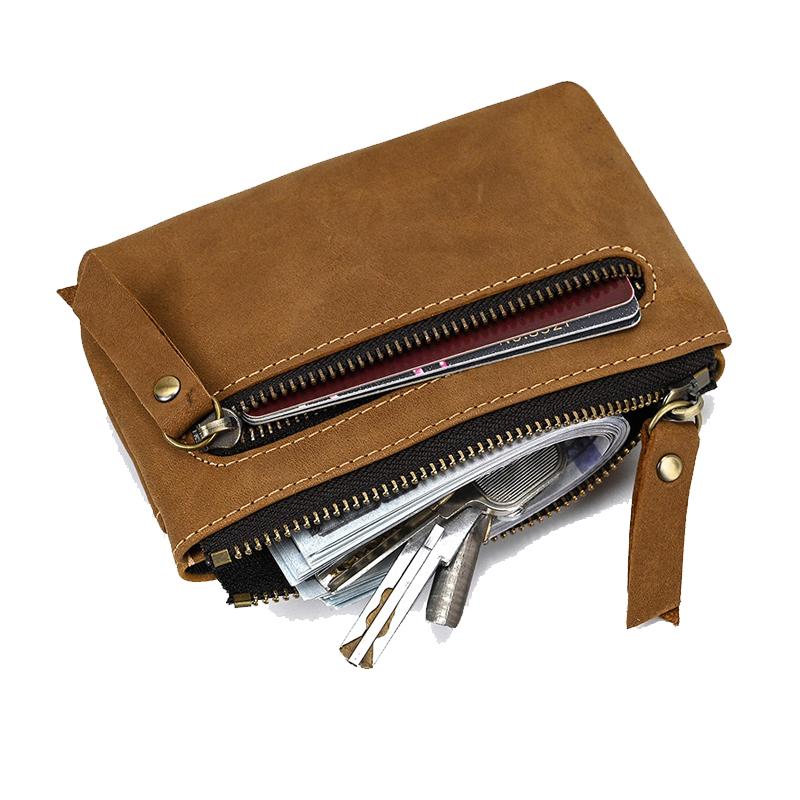 Handgemaakte leren mini tas voor mannen met drievoudige rits en retro uitstraling 1
