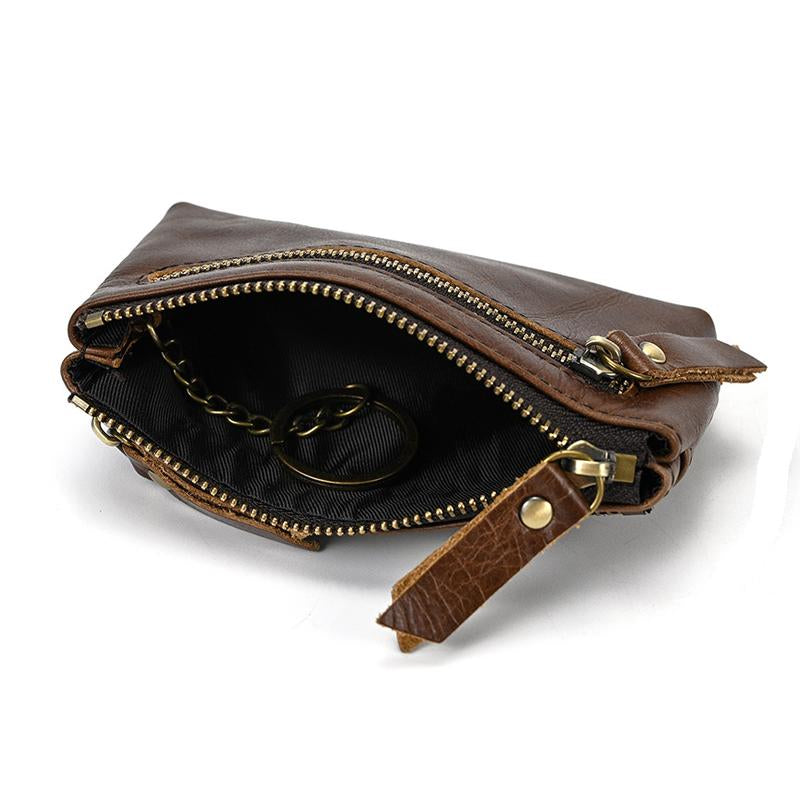 Handgemaakte leren mini tas voor mannen met drievoudige rits en retro uitstraling 2