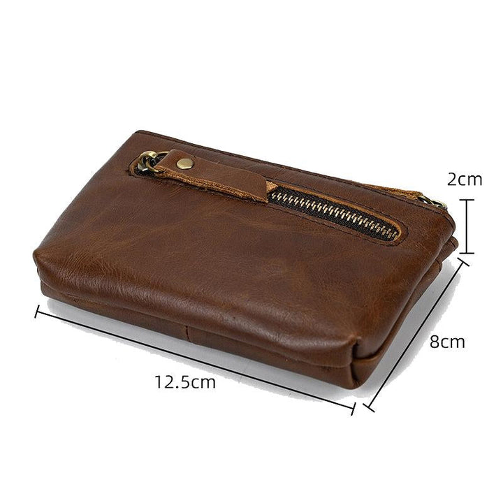Handgemaakte leren mini tas voor mannen met drievoudige rits en retro uitstraling 4