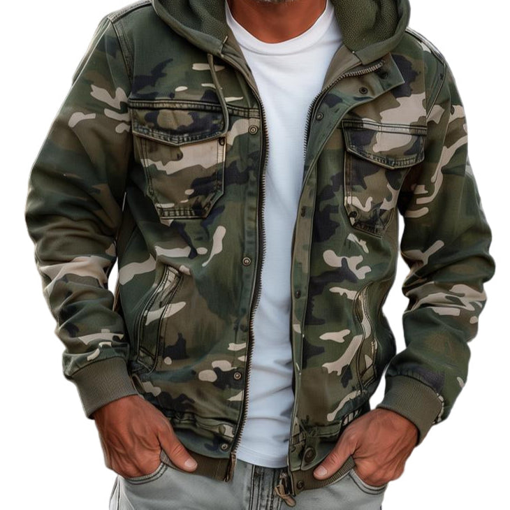 Heren Camouflage Hoodie Met Meerdere Zakken En Volledige Rits – Comfortabele Pasvorm Voor Buitenactiviteiten 0