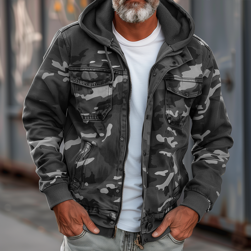 Heren Camouflage Hoodie Met Meerdere Zakken En Volledige Rits – Comfortabele Pasvorm Voor Buitenactiviteiten 3
