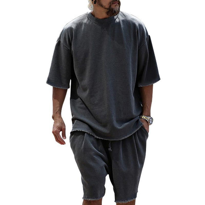 Heren Casual Loose Fit T-shirt en Korte Broek Set – Ademend Katoenmix met Ronde Hals en Korte Mouwen