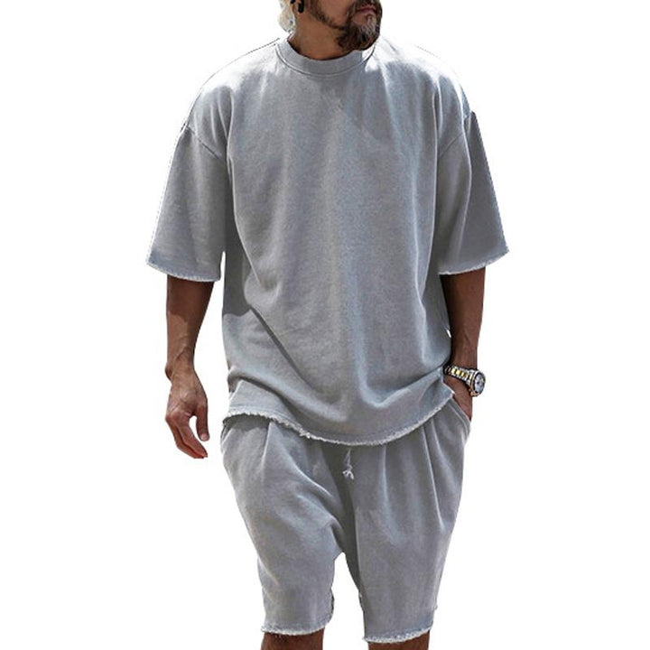 Heren Casual Loose Fit T-shirt en Korte Broek Set – Ademend Katoenmix met Ronde Hals en Korte Mouwen