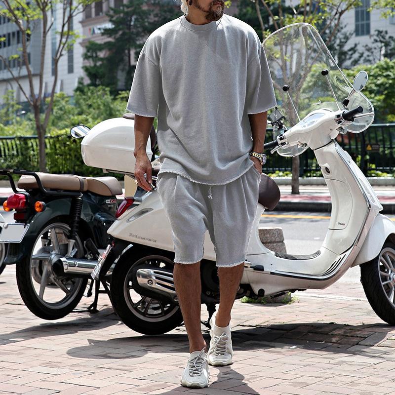 Heren Casual Loose Fit T-shirt en Korte Broek Set – Ademend Katoenmix met Ronde Hals en Korte Mouwen