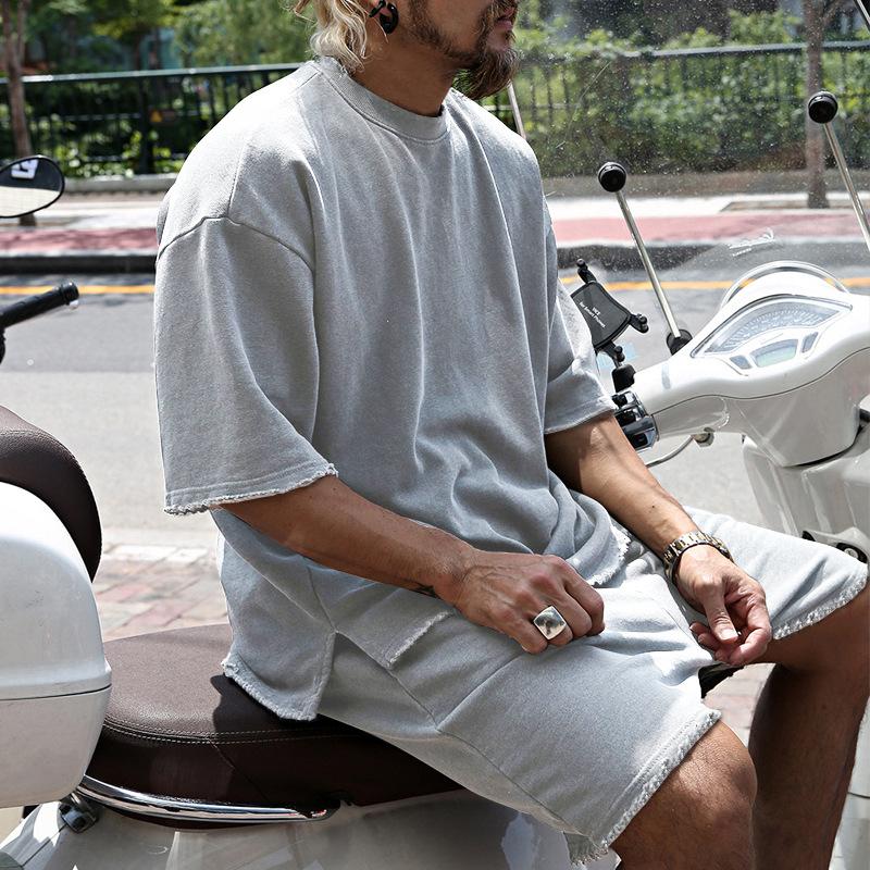 Heren Casual Loose Fit T-shirt en Korte Broek Set – Ademend Katoenmix met Ronde Hals en Korte Mouwen