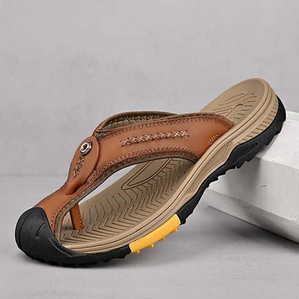 Heren Flip-flops met Anticollisie Neus en Antislipzool van Vintage Leer 4