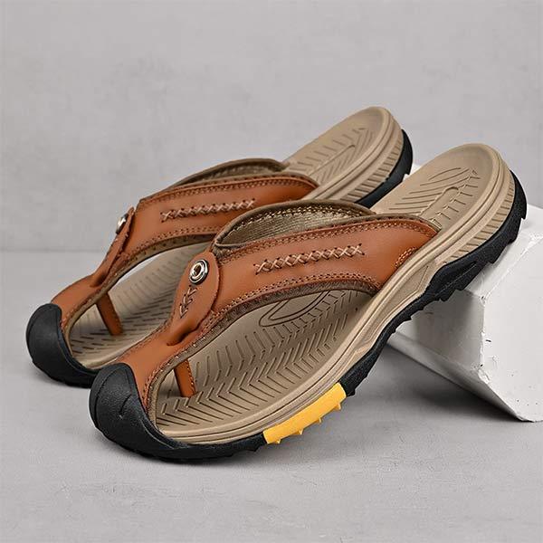 Heren Flip-flops met Anticollisie Neus en Antislipzool van Vintage Leer 5