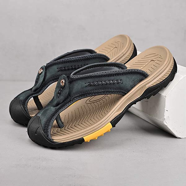 Heren Flip-flops met Anticollisie Neus en Antislipzool van Vintage Leer 8