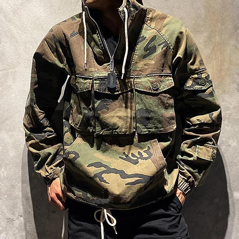 Heren Hoodie Multi-Pocket Camo Pullover, Comfortabele en Duurzame Trui voor Buitenactiviteiten, Lange Mouwen
