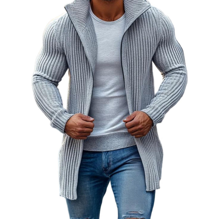 Heren Mid-lange Gebreide Cardigan met Staande Kraag en Strepen in Regular Fit met Lange Mouwen 0