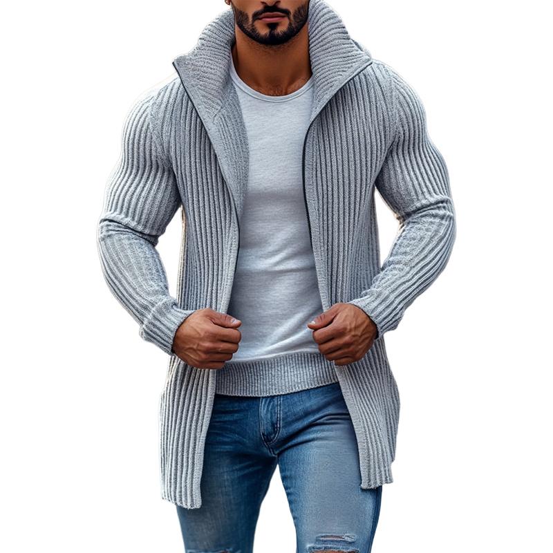 Heren Mid-lange Gebreide Cardigan met Staande Kraag en Strepen in Regular Fit met Lange Mouwen 1