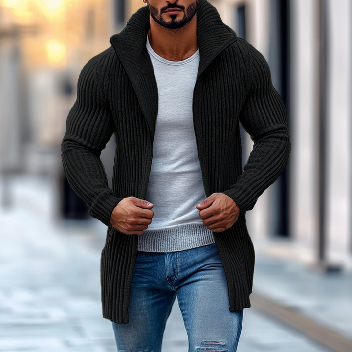 Heren Mid-lange Gebreide Cardigan met Staande Kraag en Strepen in Regular Fit met Lange Mouwen 2