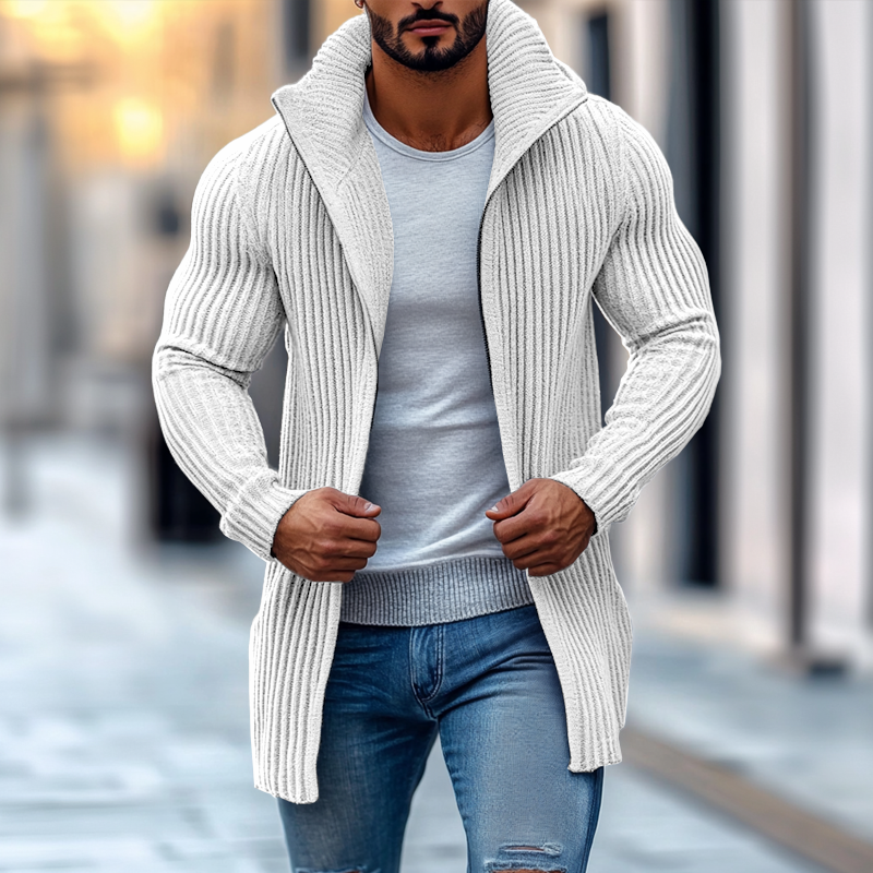Heren Mid-lange Gebreide Cardigan met Staande Kraag en Strepen in Regular Fit met Lange Mouwen 3