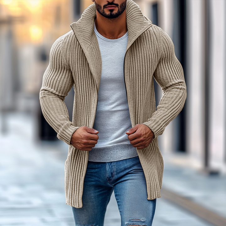 Heren Mid-lange Gebreide Cardigan met Staande Kraag en Strepen in Regular Fit met Lange Mouwen 4