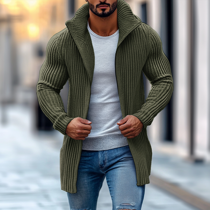 Heren Mid-lange Gebreide Cardigan met Staande Kraag en Strepen in Regular Fit met Lange Mouwen 5