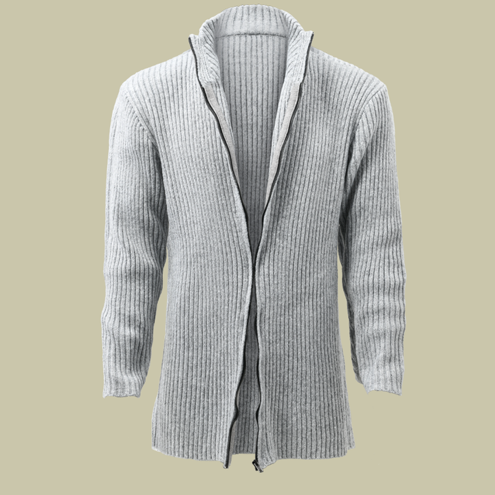 Heren Mid-lange Gebreide Cardigan met Staande Kraag en Strepen in Regular Fit met Lange Mouwen 7