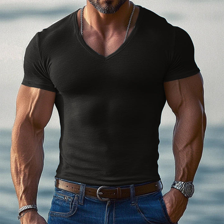 Heren T-Shirt Lichtblauw V-hals Korte Mouwen Slim Fit Ademend Katoenmix Maten S tot 3XL