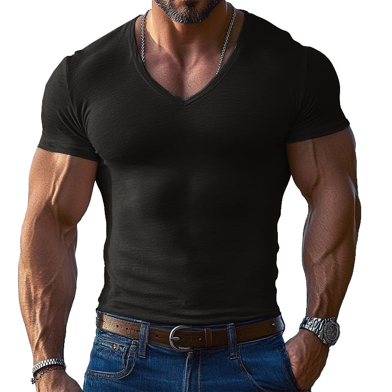 Heren T-Shirt Lichtblauw V-hals Korte Mouwen Slim Fit Ademend Katoenmix Maten S tot 3XL
