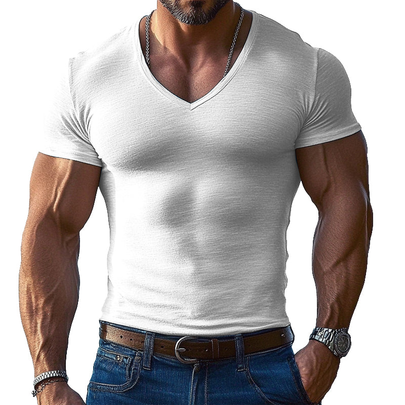 Heren T-Shirt Lichtblauw V-hals Korte Mouwen Slim Fit Ademend Katoenmix Maten S tot 3XL