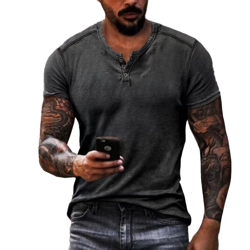 Heren T-shirt Korte Mouwen Henley Kraag van Zachte Polyester in Regular Fit 0