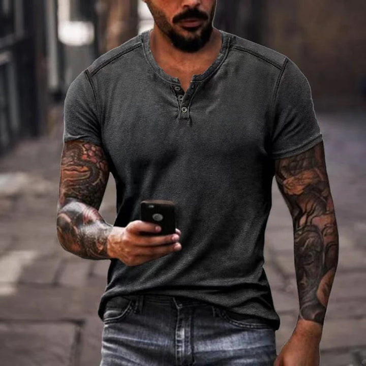 Heren T-shirt Korte Mouwen Henley Kraag van Zachte Polyester in Regular Fit 1