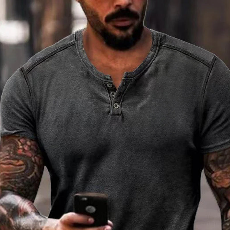 Heren T-shirt Korte Mouwen Henley Kraag van Zachte Polyester in Regular Fit 2