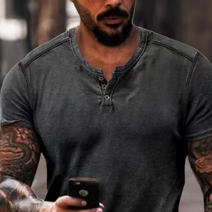 Heren T-shirt Korte Mouwen Henley Kraag van Zachte Polyester in Regular Fit 2