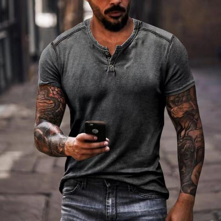 Heren T-shirt Korte Mouwen Henley Kraag van Zachte Polyester in Regular Fit 3