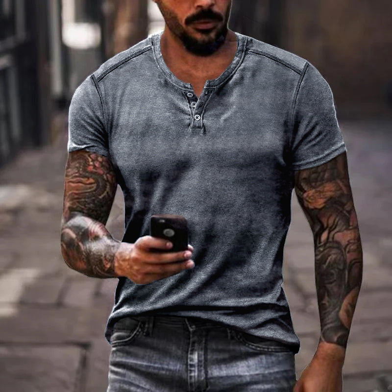 Heren T-shirt Korte Mouwen Henley Kraag van Zachte Polyester in Regular Fit 4