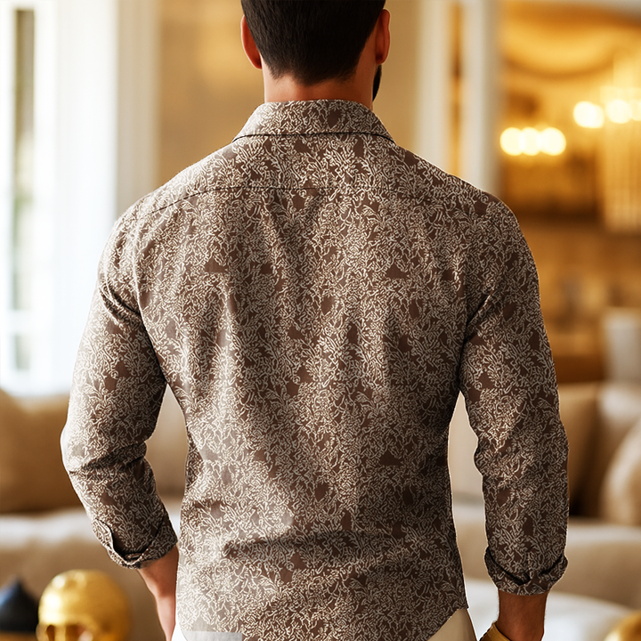 Heren Vintage Print Overhemd van Katoen met Lange Mouwen en Lapel 3