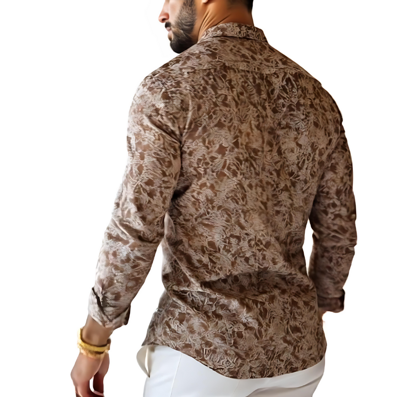 Heren Vintage Print Overhemd van Katoen met Lange Mouwen en Lapel 5