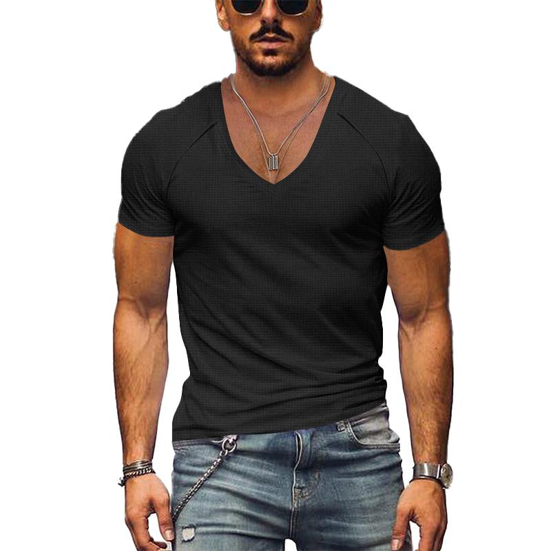 Heren Waffle V-hals T-shirt van Ademend Katoen met Korte Mouwen in Diverse Kleuren 1