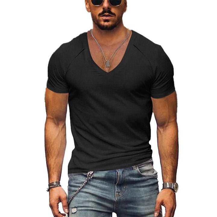 Heren Waffle V-hals T-shirt van Ademend Katoen met Korte Mouwen in Diverse Kleuren 1