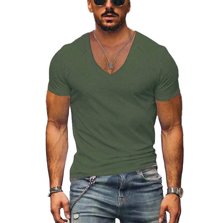 Heren Waffle V-hals T-shirt van Ademend Katoen met Korte Mouwen in Diverse Kleuren 6