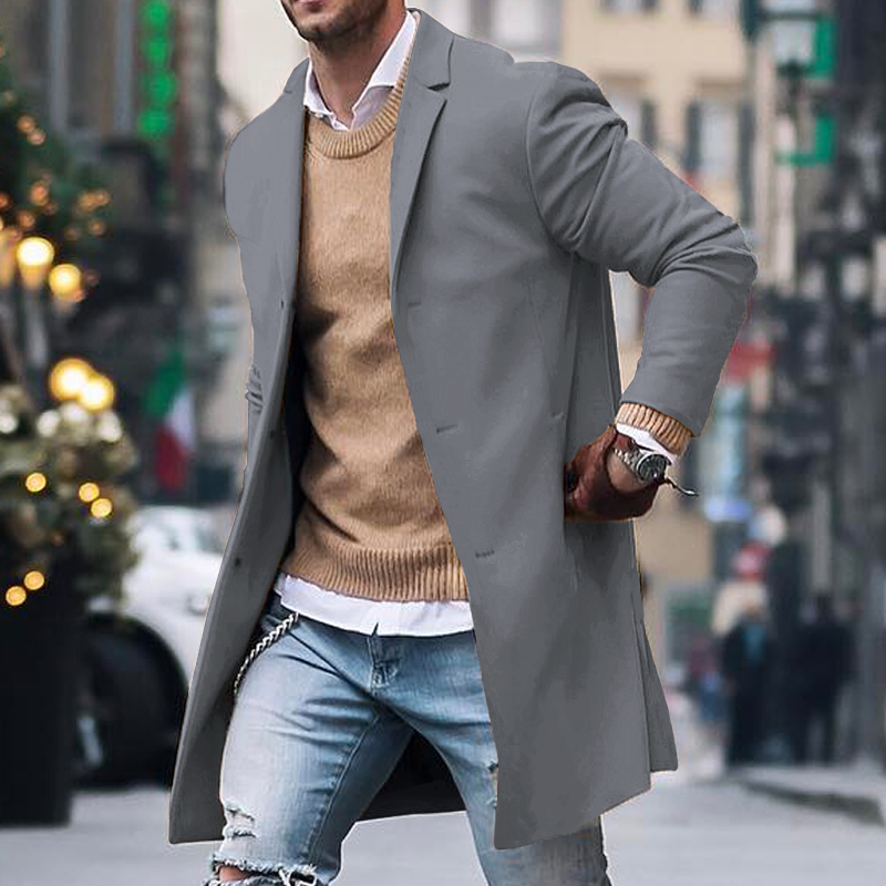 Heren Winterjas met Notch Lapel en Enkele Knopen - Fitted Casual Mid-Length Jas van 100% Polyester