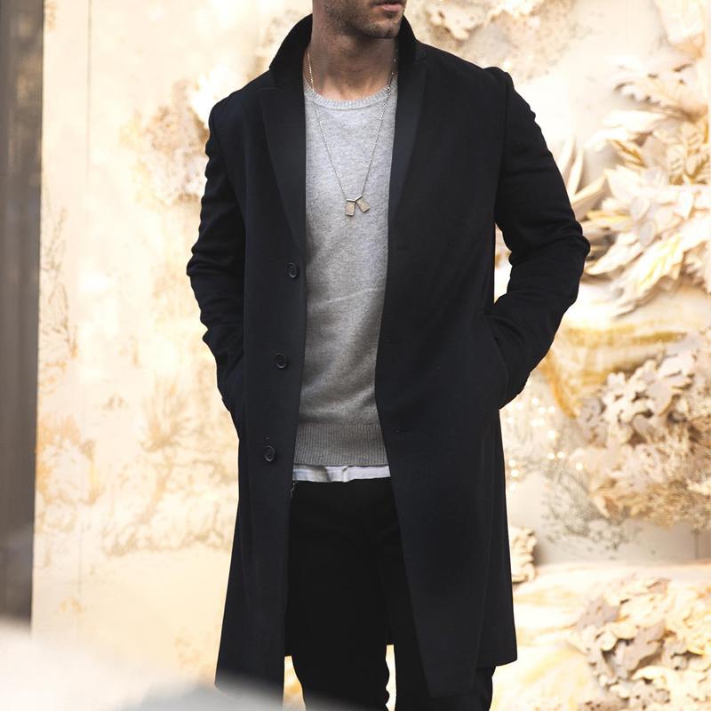 Heren Winterjas met Notch Lapel en Enkele Knopen - Fitted Casual Mid-Length Jas van 100% Polyester