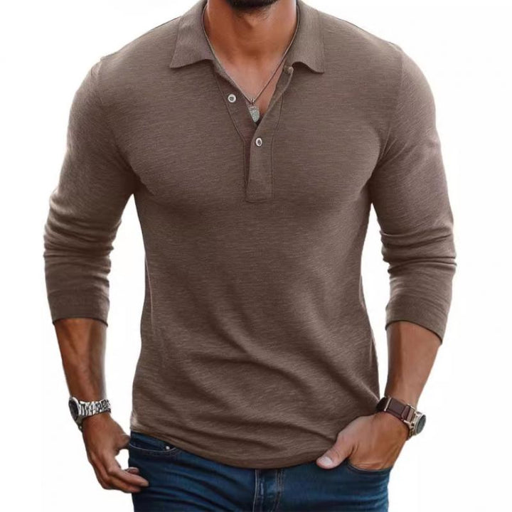 Katoenen Slim Fit Heren Poloshirt met Lapen Kraag en Lange Mouwen – Casual en Semi-Formeel Shirt