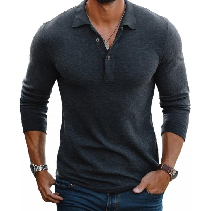 Katoenen Slim Fit Heren Poloshirt met Lapen Kraag en Lange Mouwen – Casual en Semi-Formeel Shirt