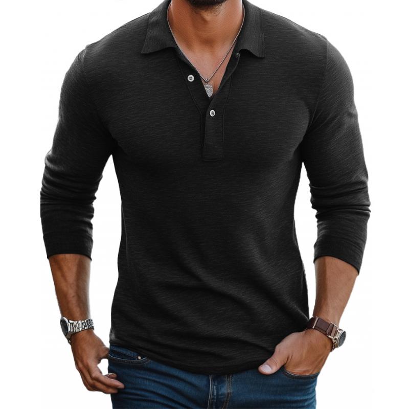 Katoenen Slim Fit Heren Poloshirt met Lapen Kraag en Lange Mouwen – Casual en Semi-Formeel Shirt