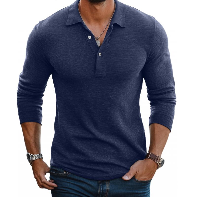 Katoenen Slim Fit Heren Poloshirt met Lapen Kraag en Lange Mouwen – Casual en Semi-Formeel Shirt
