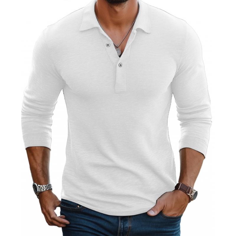 Katoenen Slim Fit Heren Poloshirt met Lapen Kraag en Lange Mouwen – Casual en Semi-Formeel Shirt